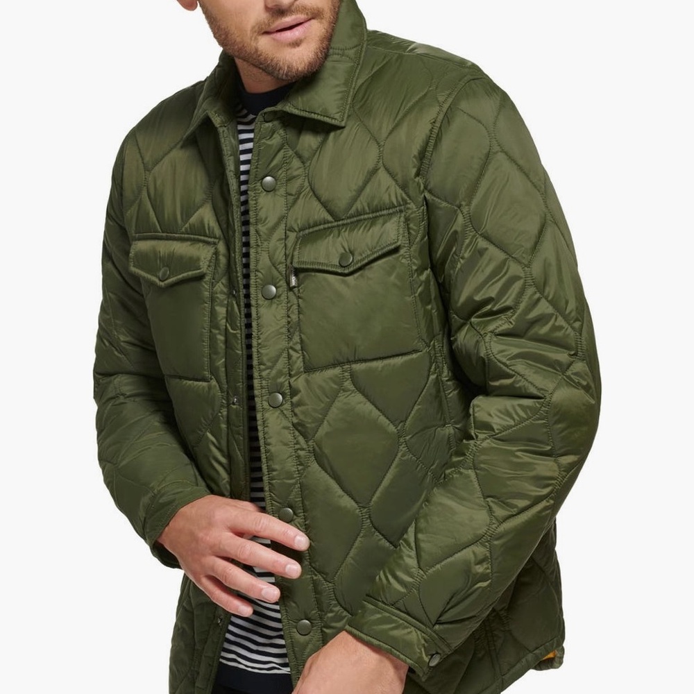 Calvin Klein olive green quilted shirt jacket
